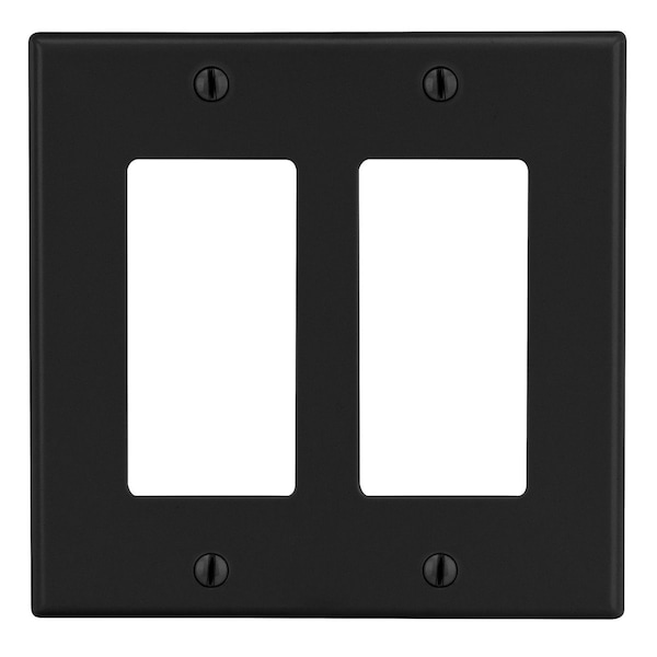 Hubbell Wiring Device-Kellems Wallplate, Mid-Size 2-Gang, 2) Decorator, Black PJ262BK - main